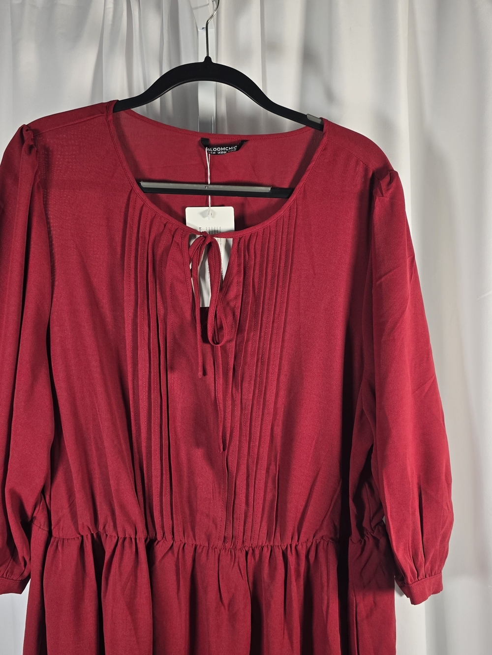 BloomChic Dress Womens Sz 18/20 (2xl) Red Semi Sheer 3/4 Sleeve With Pockets - Picture 3 of 8